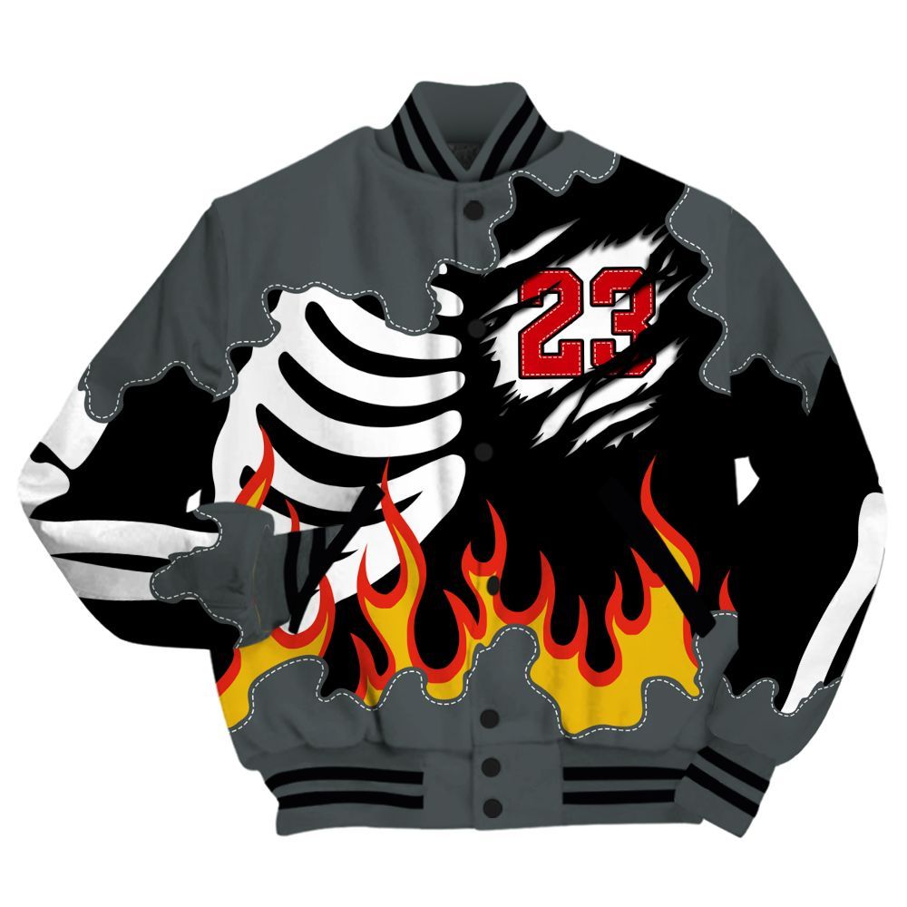Varsity Jacket To Match Black RM Nigel Sylvester 4s - Burning Skeleton 23 G.O.A.T All Over Print