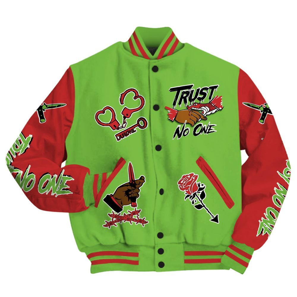 Varsity Jacket To Match Air Max Waffle SP Action Green - Trust No One Dripping All Over Print