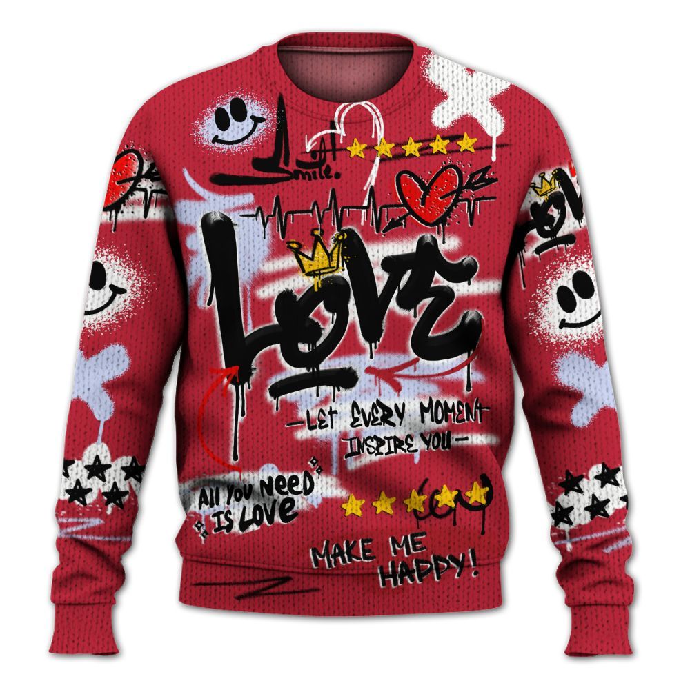 Knitted Sweater To Match Toro Bravo 6s - Happy Love Beats Graffiti Streetwear