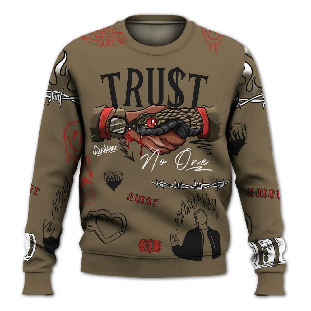 Sweatshirt To Match Olive 9s - Snake Trust No One All Over Print