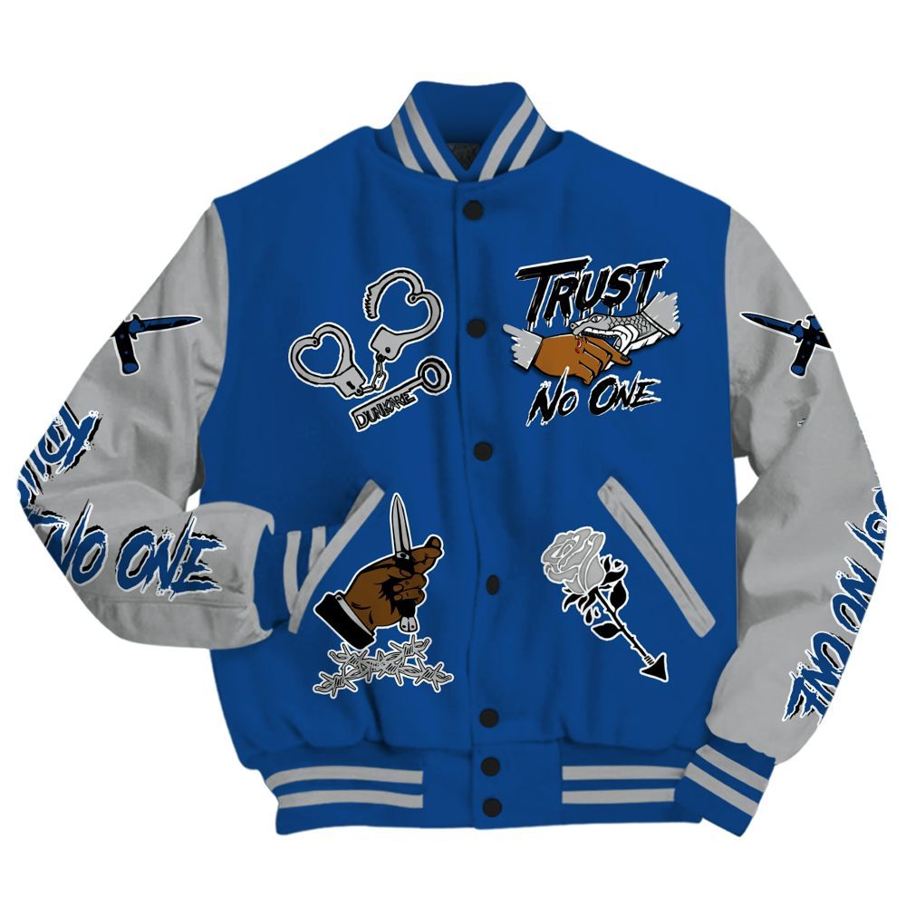 Varsity Jacket To Match Air Ship Royal Blue - Trust No One Dripping All Over Print