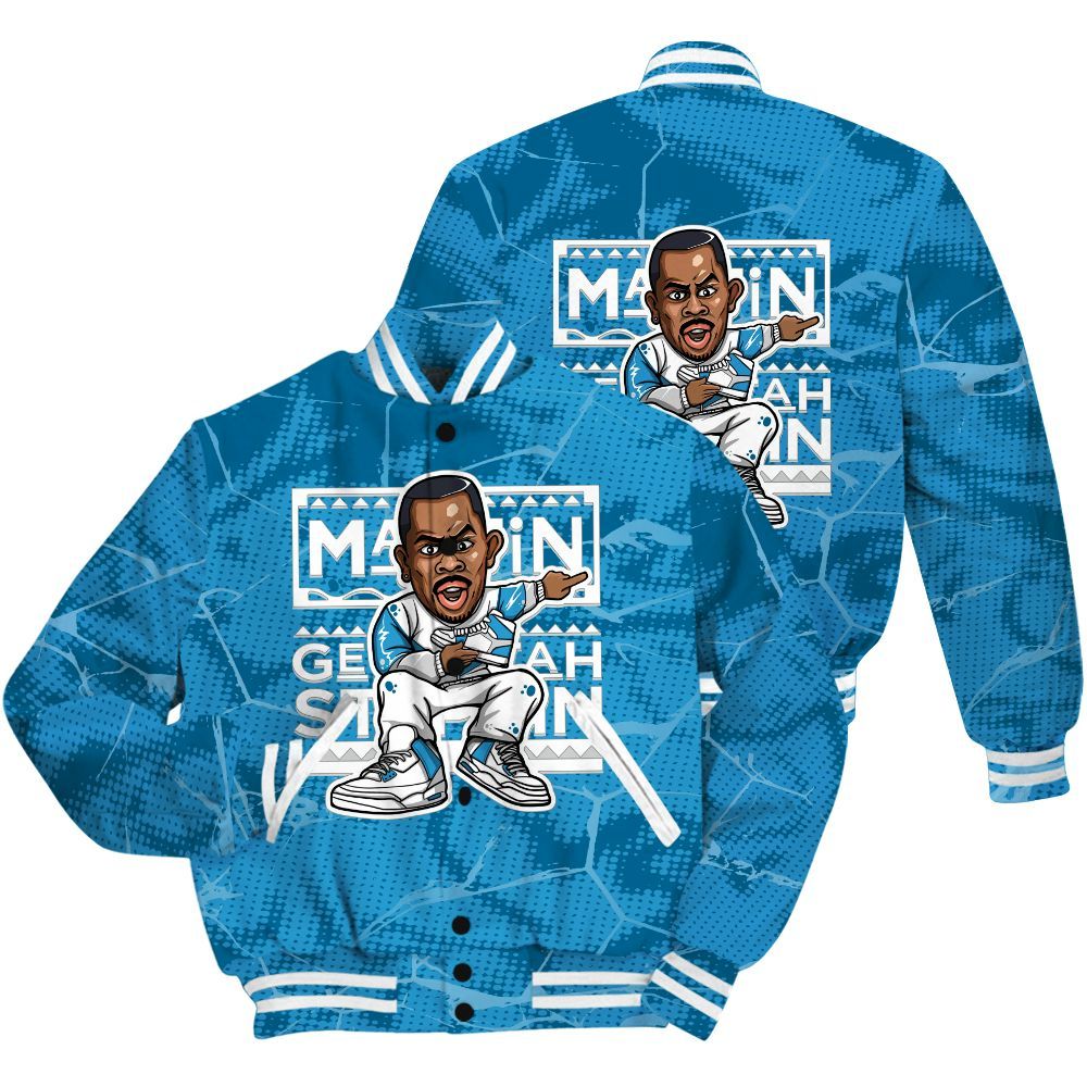 Varsity Jacket To Match Powder Blue 9s Shirt - Get Tag Sneakers Steppin' Graphic Crack All Over Print
