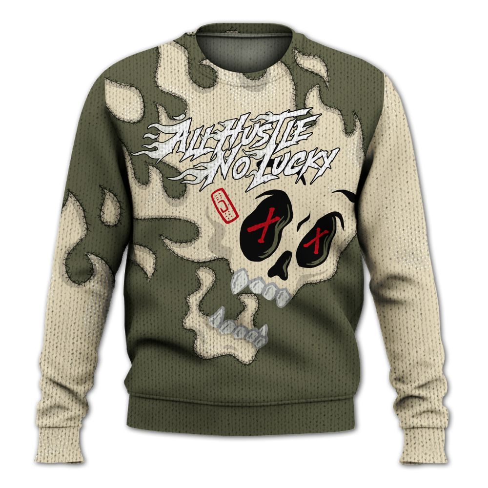 Knitted Sweater To Match Travis Scott Low OG Medium Olive 1s - All Hustle No Lucky Skull