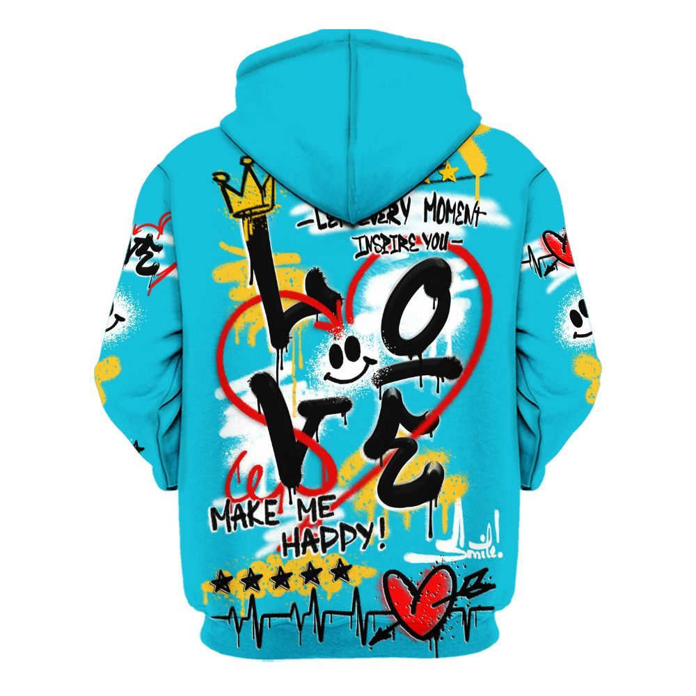 Hoodie To Match Retro Aqua 5s - Happy Love Beats Graffiti Streetwear All Over Print