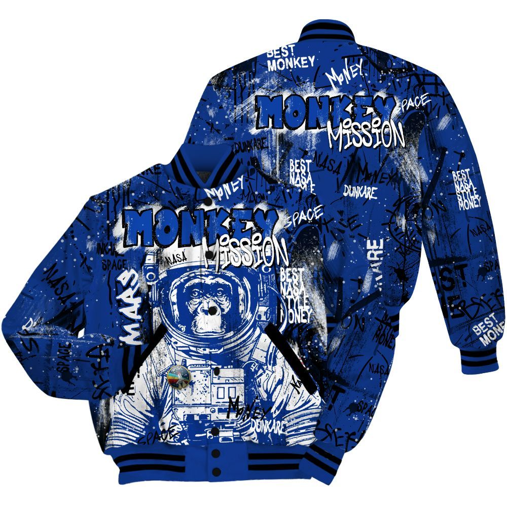 Varsity Jacket To Match Air Foamposite One Royal Shirt, Monkey Misson Space All Over Print