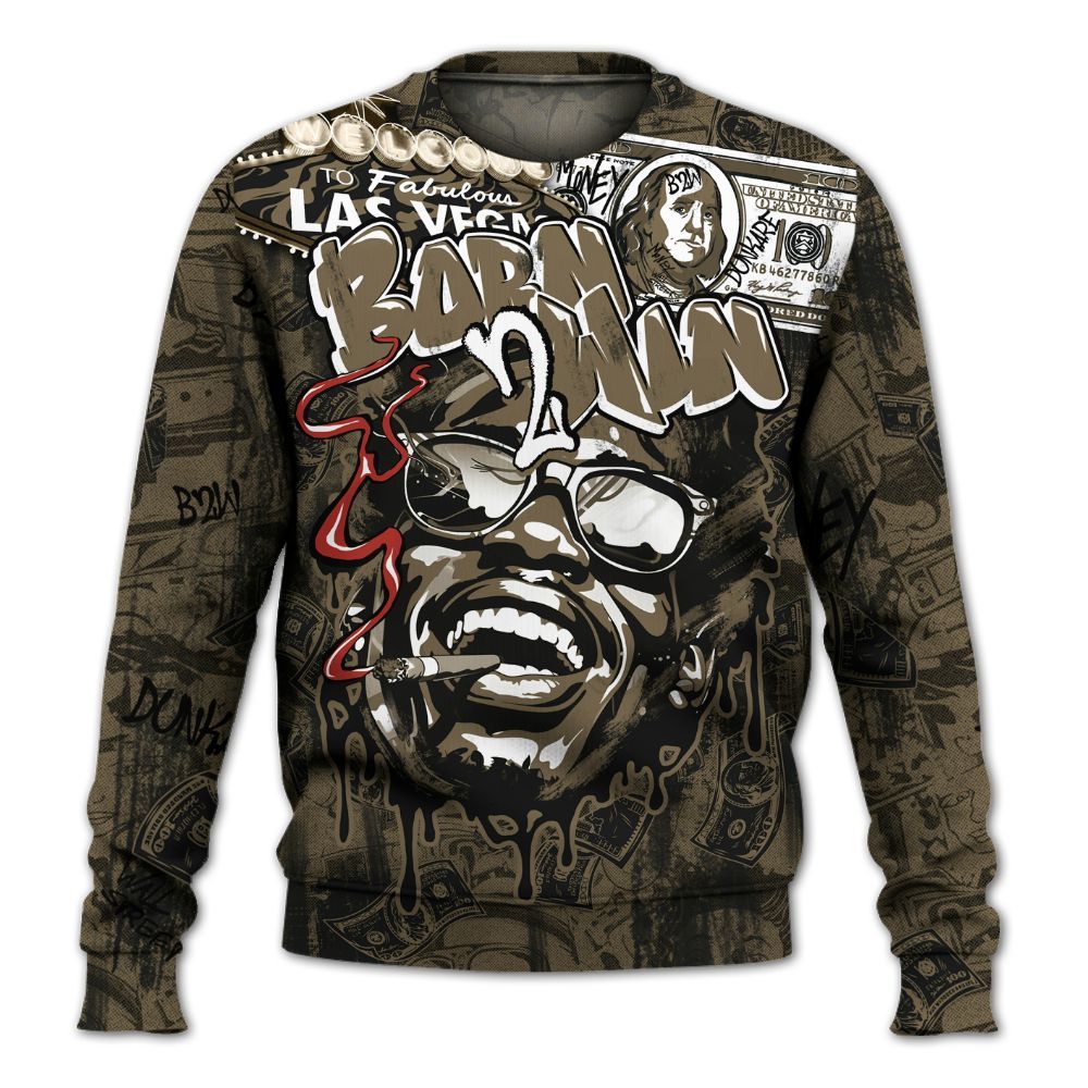 Sweatshirt To Match Olive 9s - Born To Win Money All Over Print