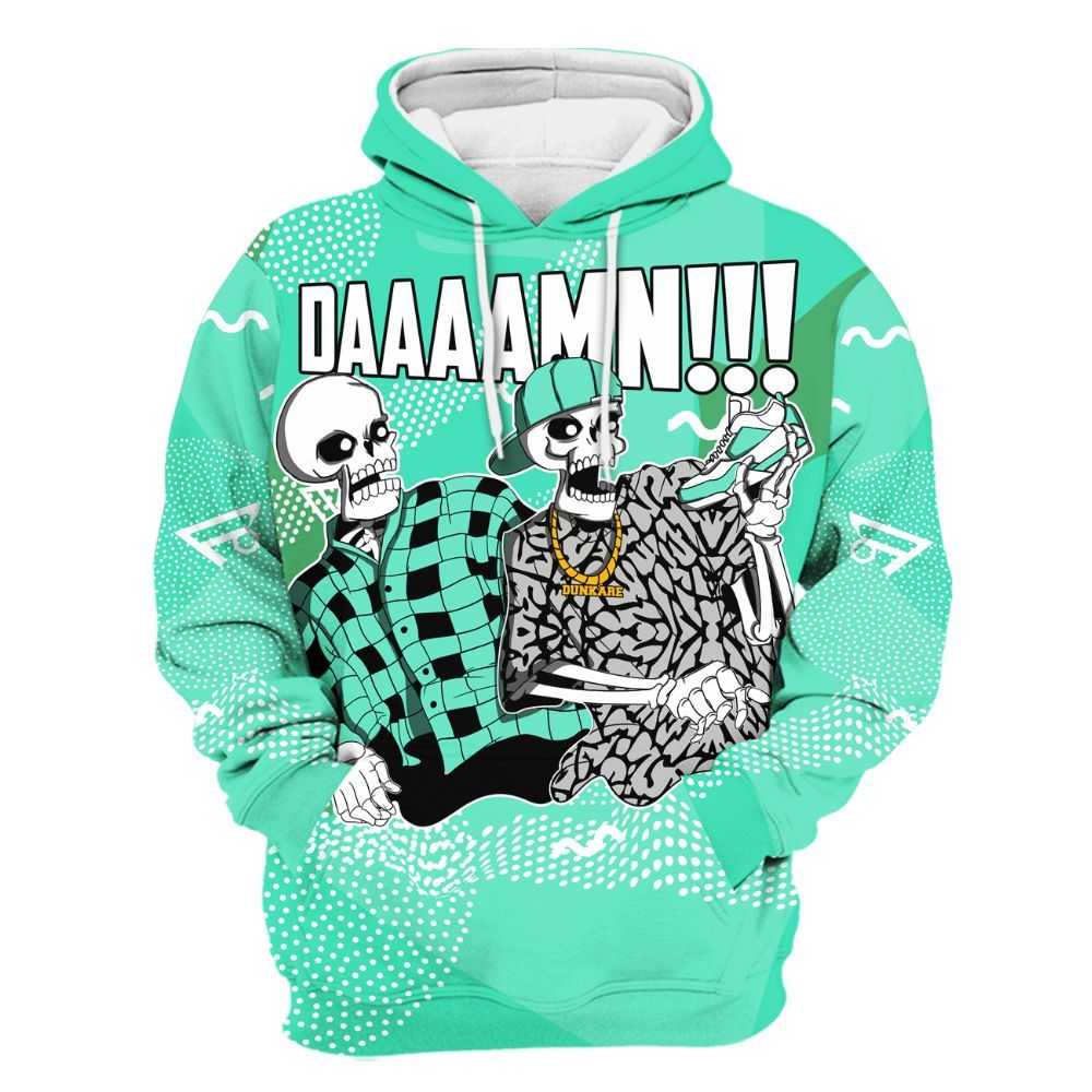 Hoodie To Match Black Green Glow 3s - Graphic Meme Damnn Green Glow 3s Outfit All Over Print