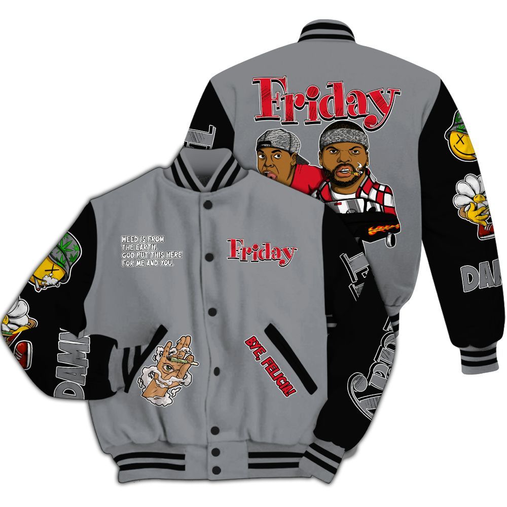 Varsity Jacket To Match Black Cement 3s - Friday Sneaker Stress Style All Over Print