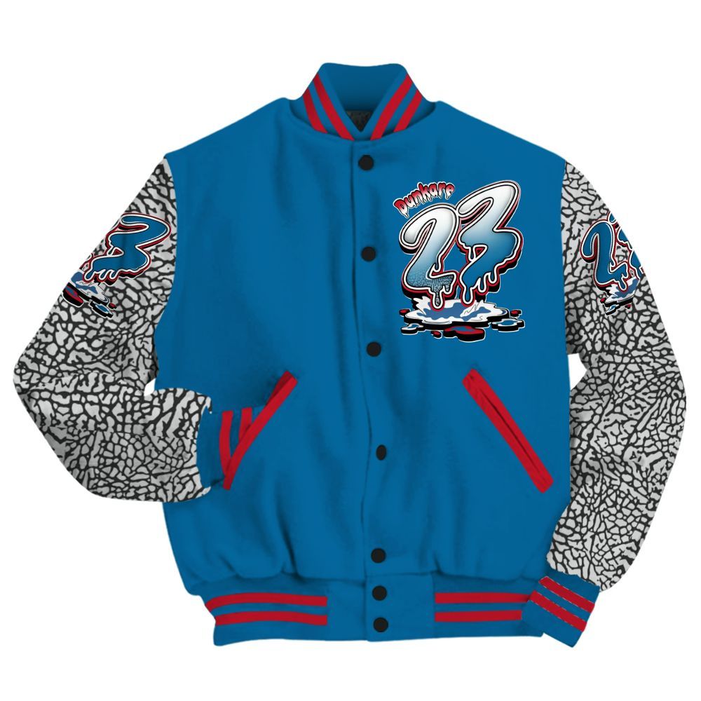 Varsity Jacket To Match OG True Blue 3s - Custom Name 23 Drip All Over Print