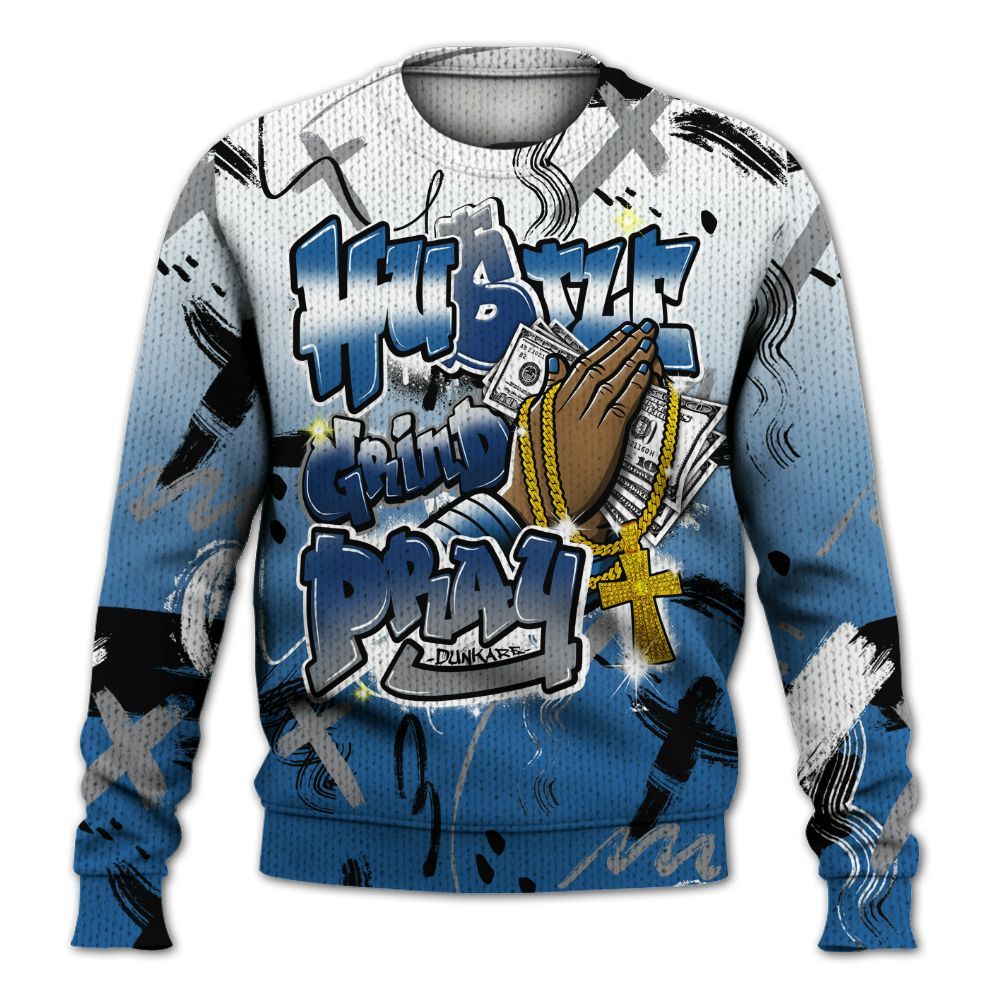 Knitted Sweater To Match French Blue 13s - Money Hustle Grind Pray