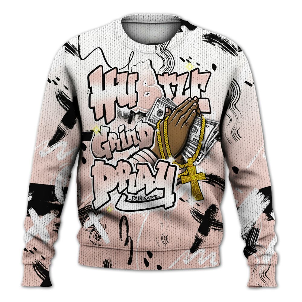 Knitted Sweater To Match Low Legend Pink 11s - Money Hustle Grind Pray