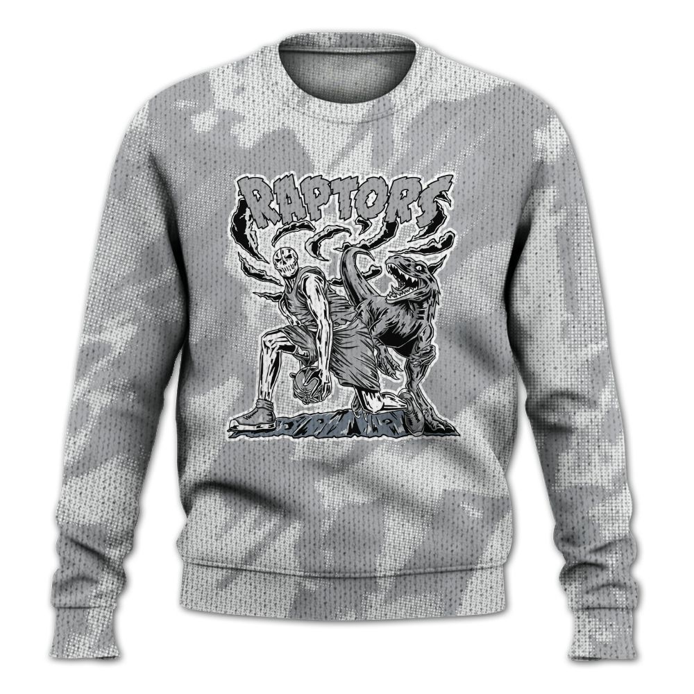 Knitted Sweater To Match Low OG Wolf Grey 1s - Raptors Skeleton Abstract Halftone