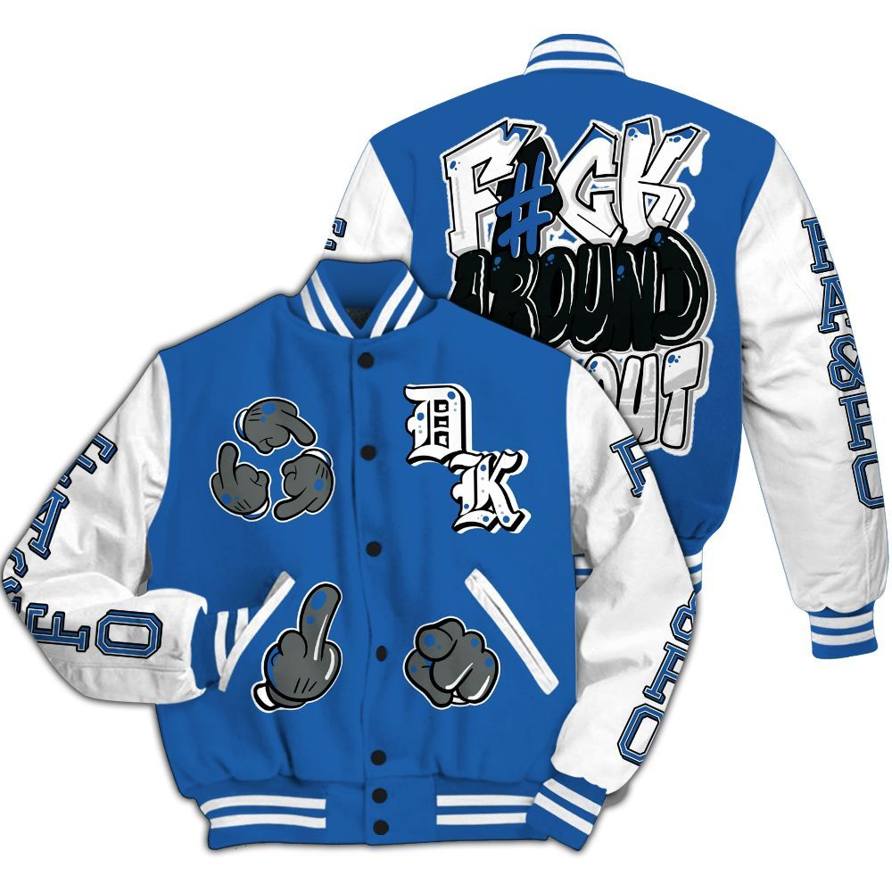 Varsity Jacket To Match Brave Blue 13s - F Around Find Out Graphic All Over Print