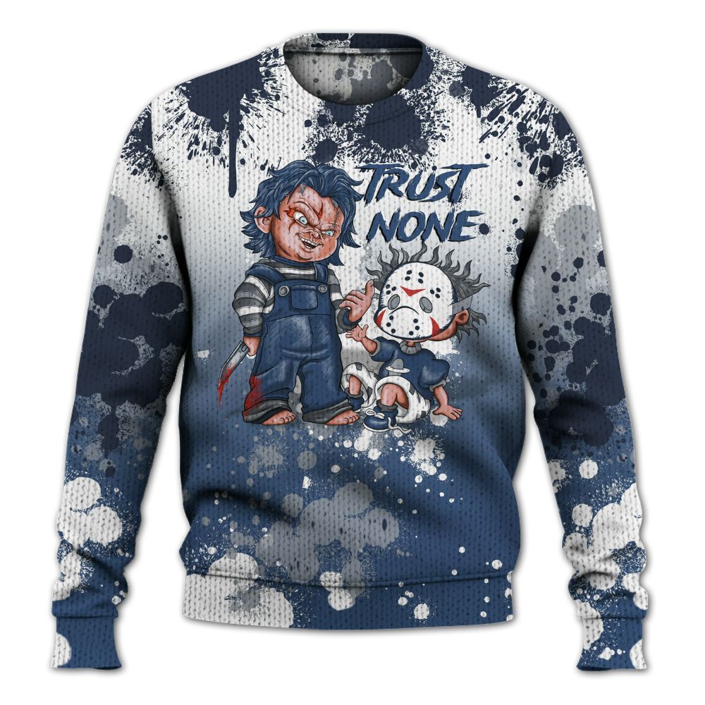 Knitted Sweater To Match Midnight Navy 4s - Trust No One Scary