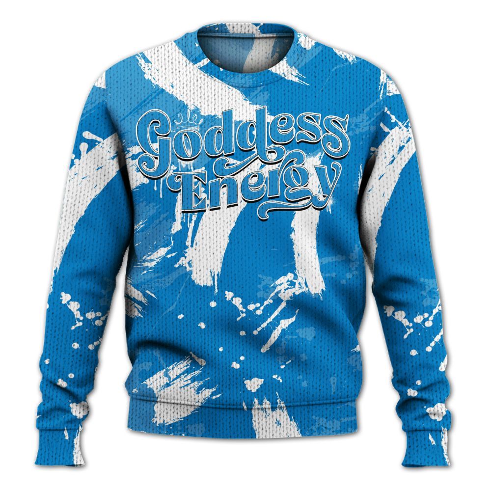 Knitted Sweater To Match Industrial Blue 4s - Goddess Energy Retro Military Blue 4s Outfit