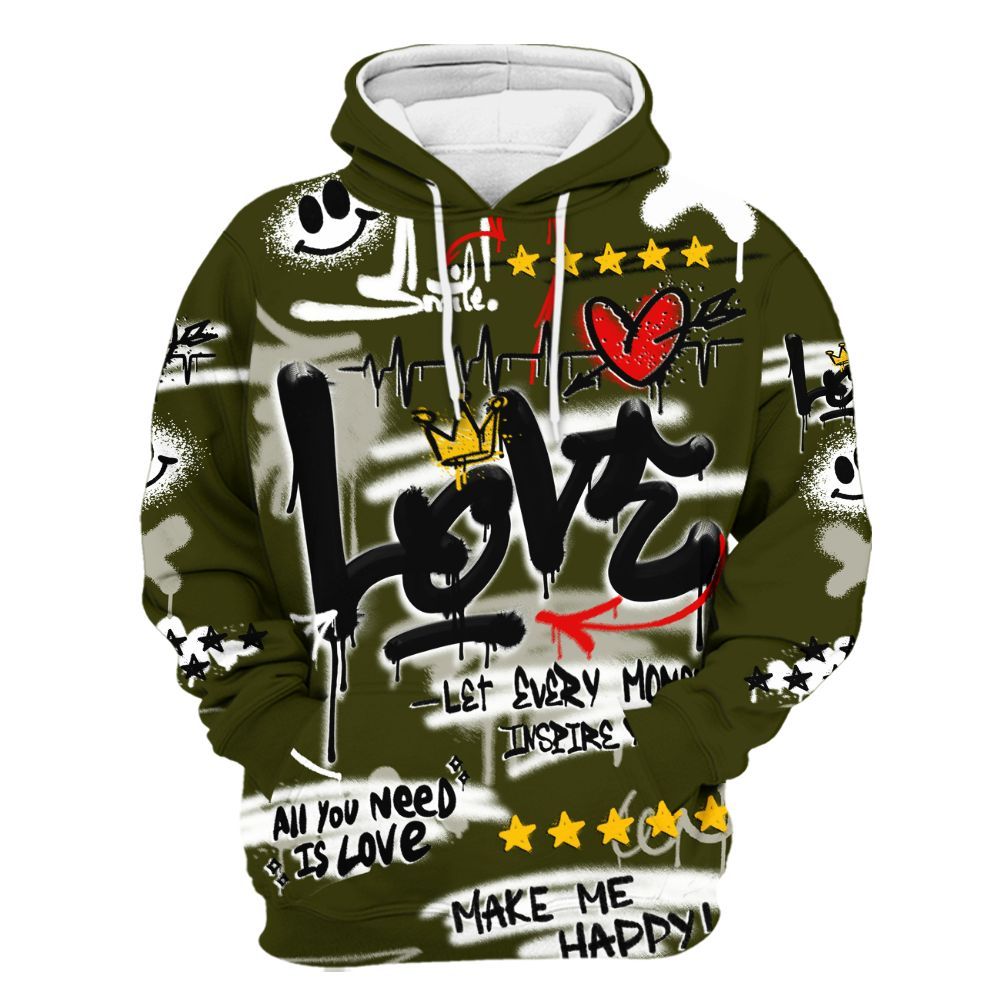 Hoodie To Match Dunk Low Pale Ivory Cargo Khaki - Happy Love Beats Graffiti Streetwear All Over Print