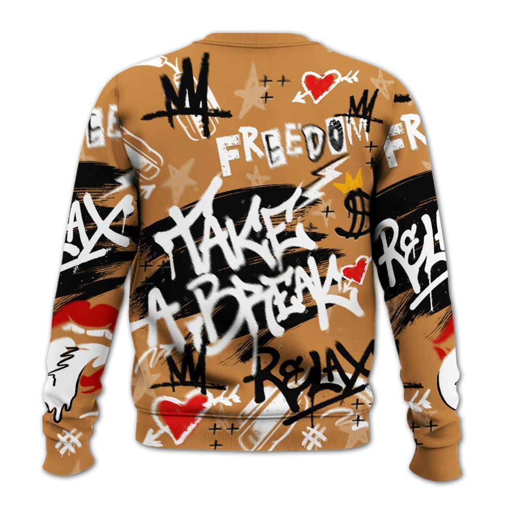 Sweatshirt To Match Dunk Low Nature Wheat Suede - Take Break Freedom Graffiti Streetwear All Over Print