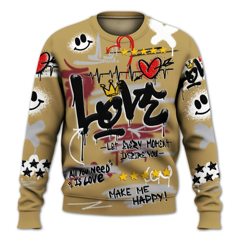 Sweatshirt To Match Kobe 4 Gold Medal - Happy Love Beats Graffiti Streetwear All Over Print