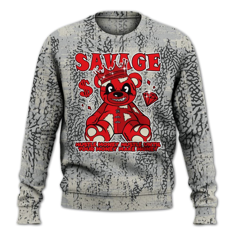 Sweatshirt To Match Cement Grey 3s - Savages Bear Glitch Art All Over Print