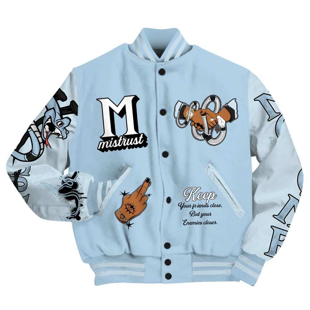 Varsity Jacket To Match Foamposite One Psychic Blue - Trust No One Crayon All Over Print