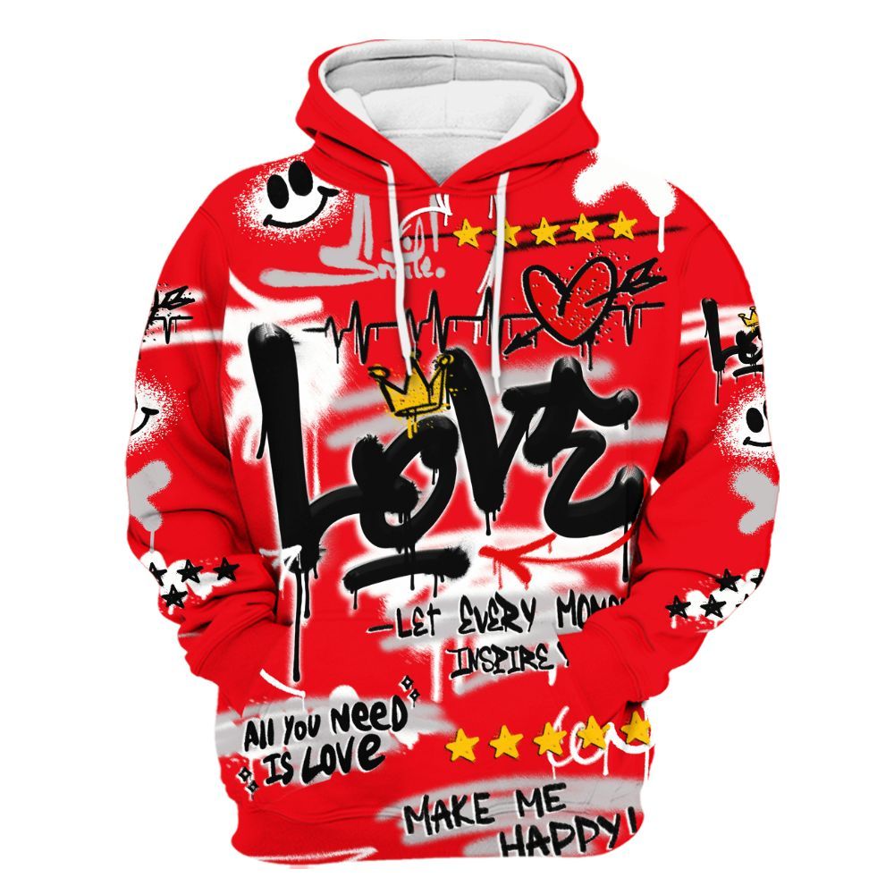 Hoodie To Match Air Max 1 Low Poly - Happy Love Beats Graffiti Streetwear All Over Print