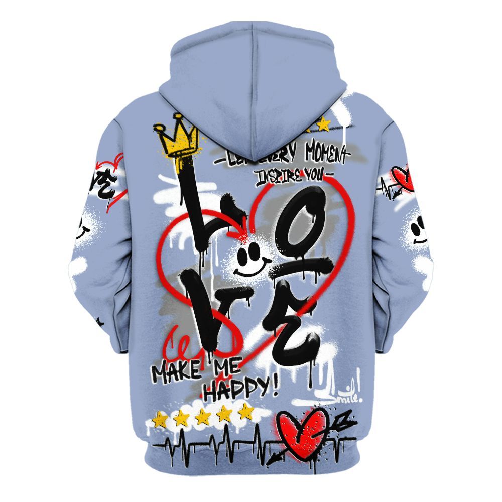 Hoodie To Match Retro Blue Grey 13s - Happy Love Beats Graffiti Streetwear All Over Print