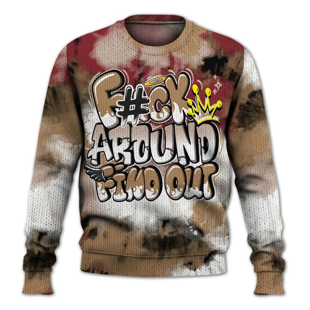 Knitted Sweater To Match Kobe 4 Gold Medal - Tie Dye FK Around Find Out