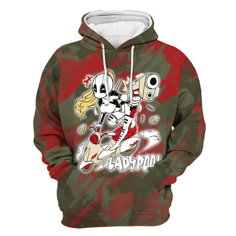 Hoodie To Match Travis Scott Low OG Medium Olive 1s - Lady Pool Cartoon Abstract Halftone All Over Print