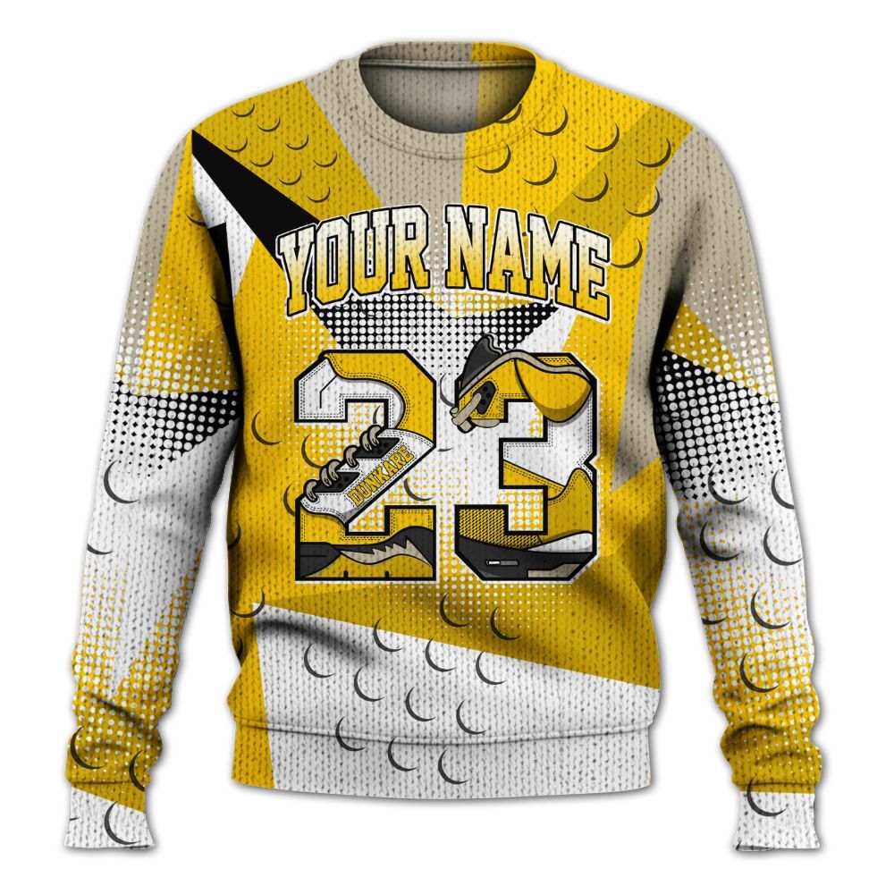 Knitted Sweater To Match Vivid Sulfur 4s - Poly Custom Name Number 23 5s