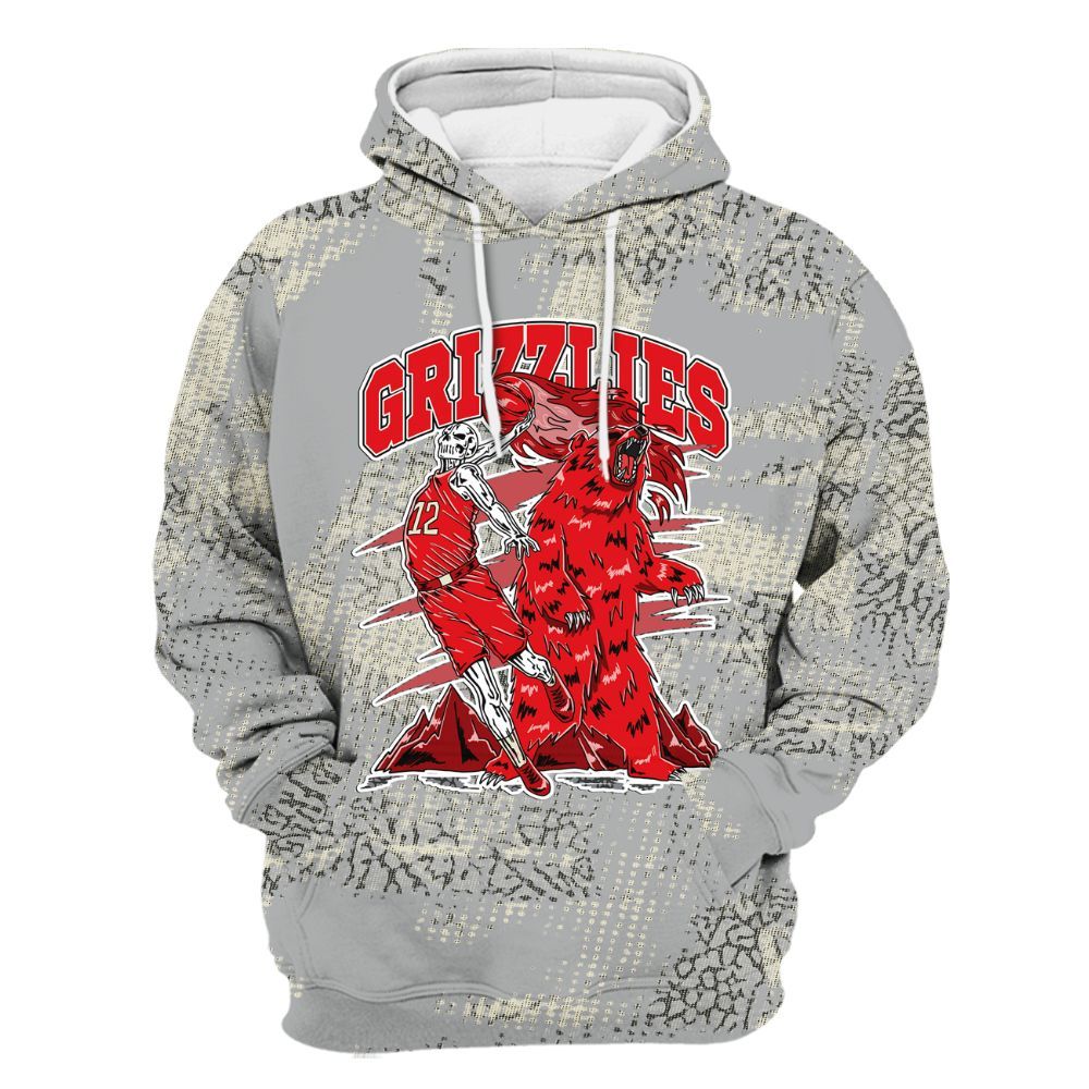 Hoodie To Match Cement Grey 3s - Grizzly Bear Skeleton Brown Sugar All Over Print