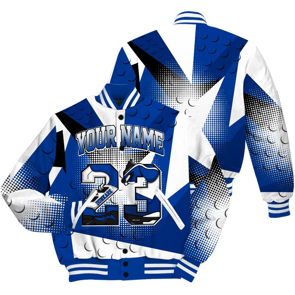 Varsity Jacket To Match Hyper Royal 12s Shirt, Poly Custom Name Number 23 5s All Over Print