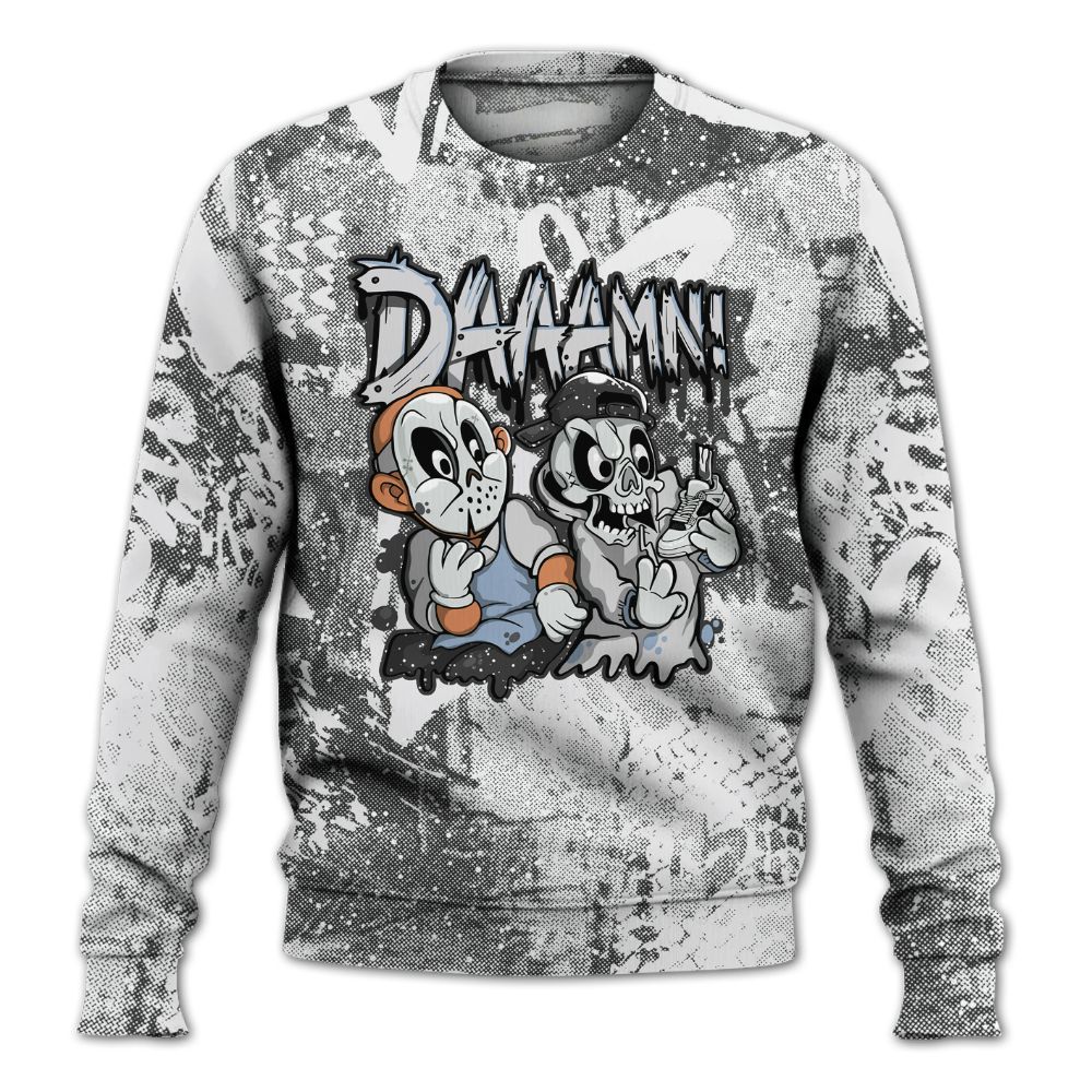 Sweatshirt To Match Reverse Black White 6s - Damn Shoe Graphic Heart Grunge All Over Print