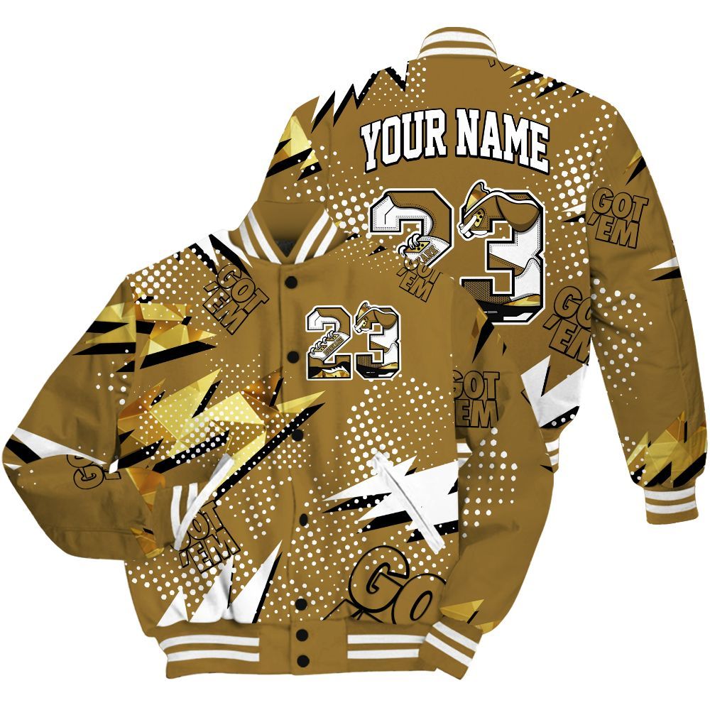 Varsity Jacket To Match NET Gold 4s Shirt, Custom Name Number 23 5s All Over Print