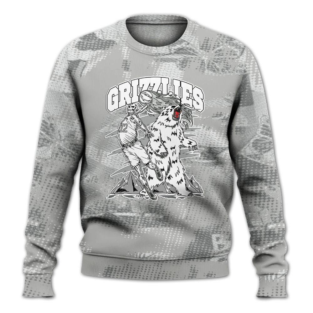 Sweatshirt To Match Retro Wet Cement 4s - Grizzly Bear Skeleton Brown Sugar All Over Print
