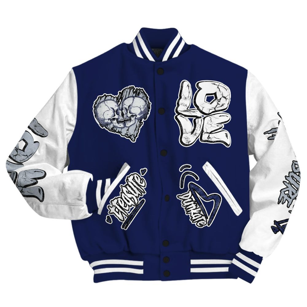 Varsity Jacket To Match Midnight Navy 11s - Skull Bear All Over Print