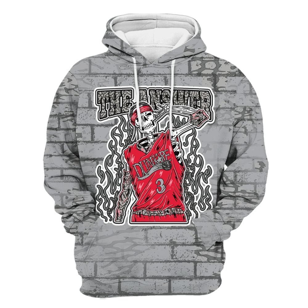 Hoodie To Match Black Cement 3s - Allen Answer Skeleton Brick All Over Print