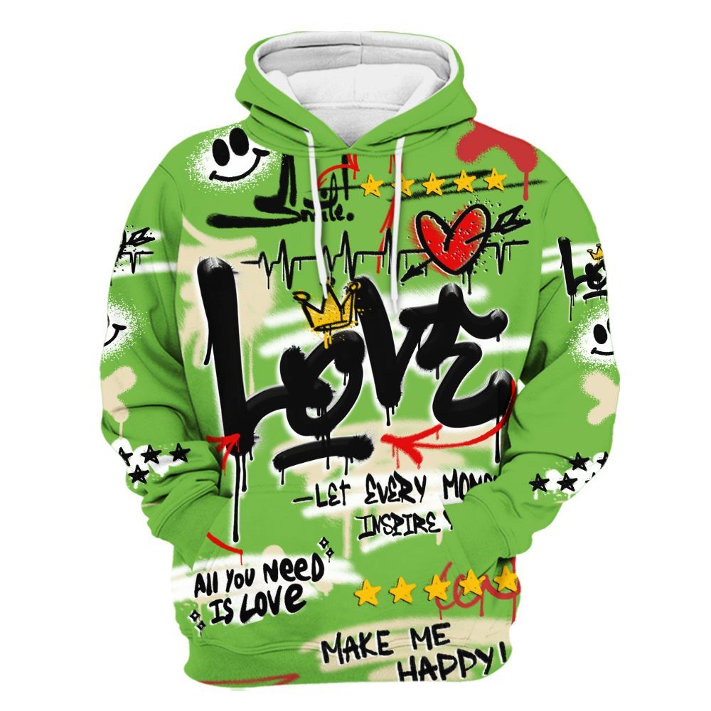 Hoodie To Match Air Max Waffle SP Action Green - Happy Love Beats Graffiti Streetwear All Over Print