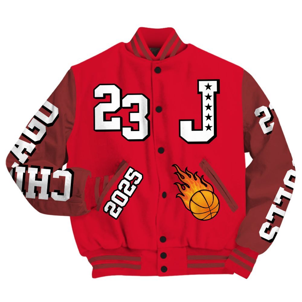 Varsity Jacket To Match Air Max Sunder Gore Tex Fire Red - Chicago 23 Basketball All Over Print
