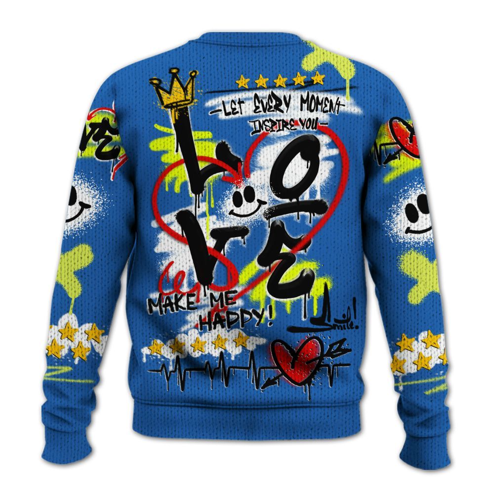 Sweater To Match Griffey Max 1 Varsity Royal - Happy Love Beats Graffiti Streetwear Graphic