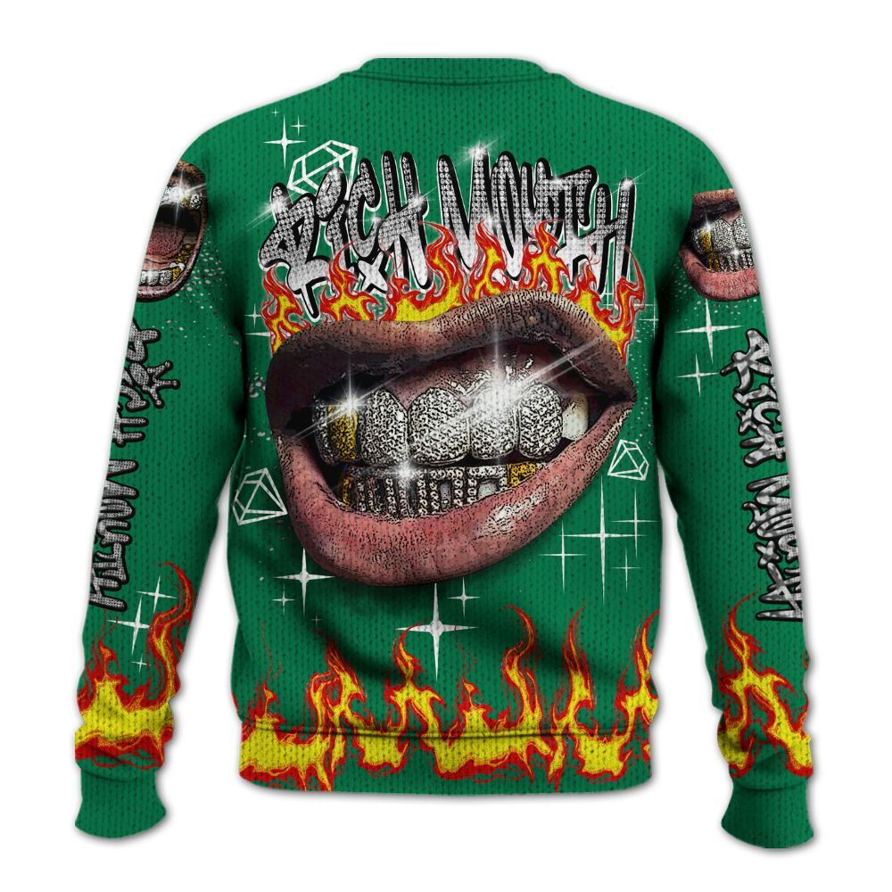 Knitted Sweater To Match Pine Green 3s - Rich Mouth Fire Rap Retro 90s