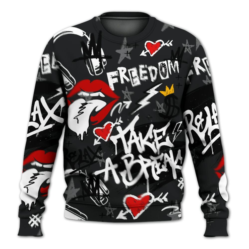 Sweatshirt To Match Low 85 Metallic Black 1s - Take Break Freedom Graffiti Streetwear All Over Print