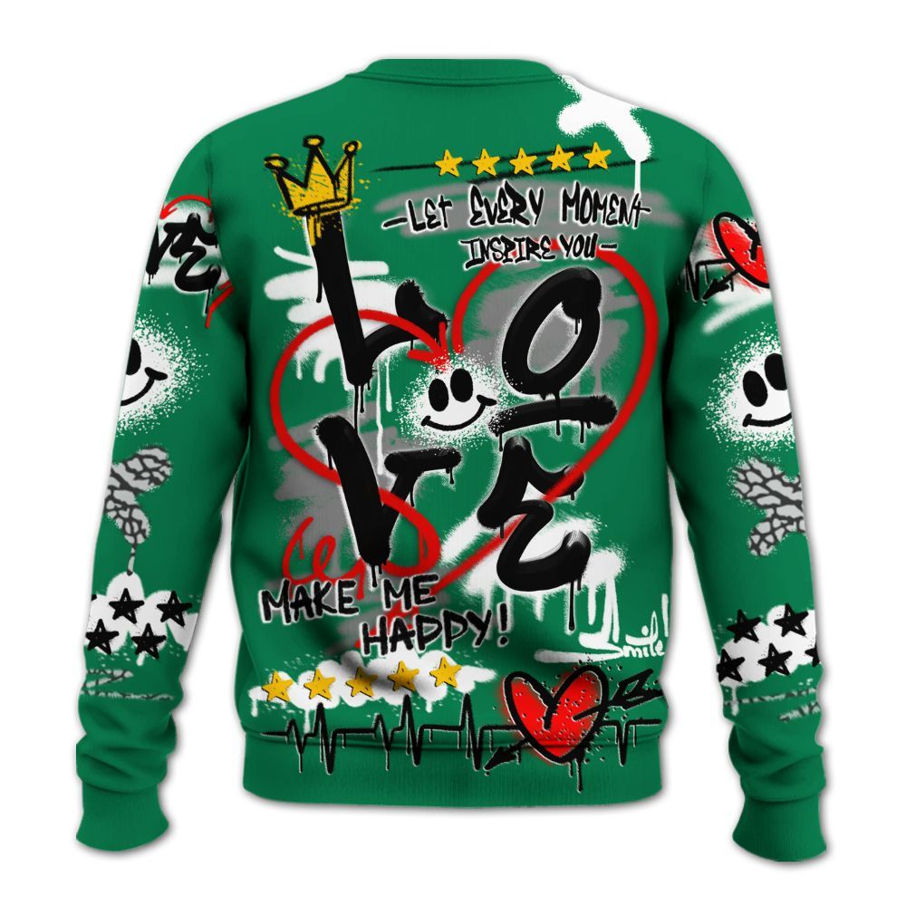 Sweatshirt To Match Pine Green 3s - Happy Love Beats Graffiti Streetwear All Over Print