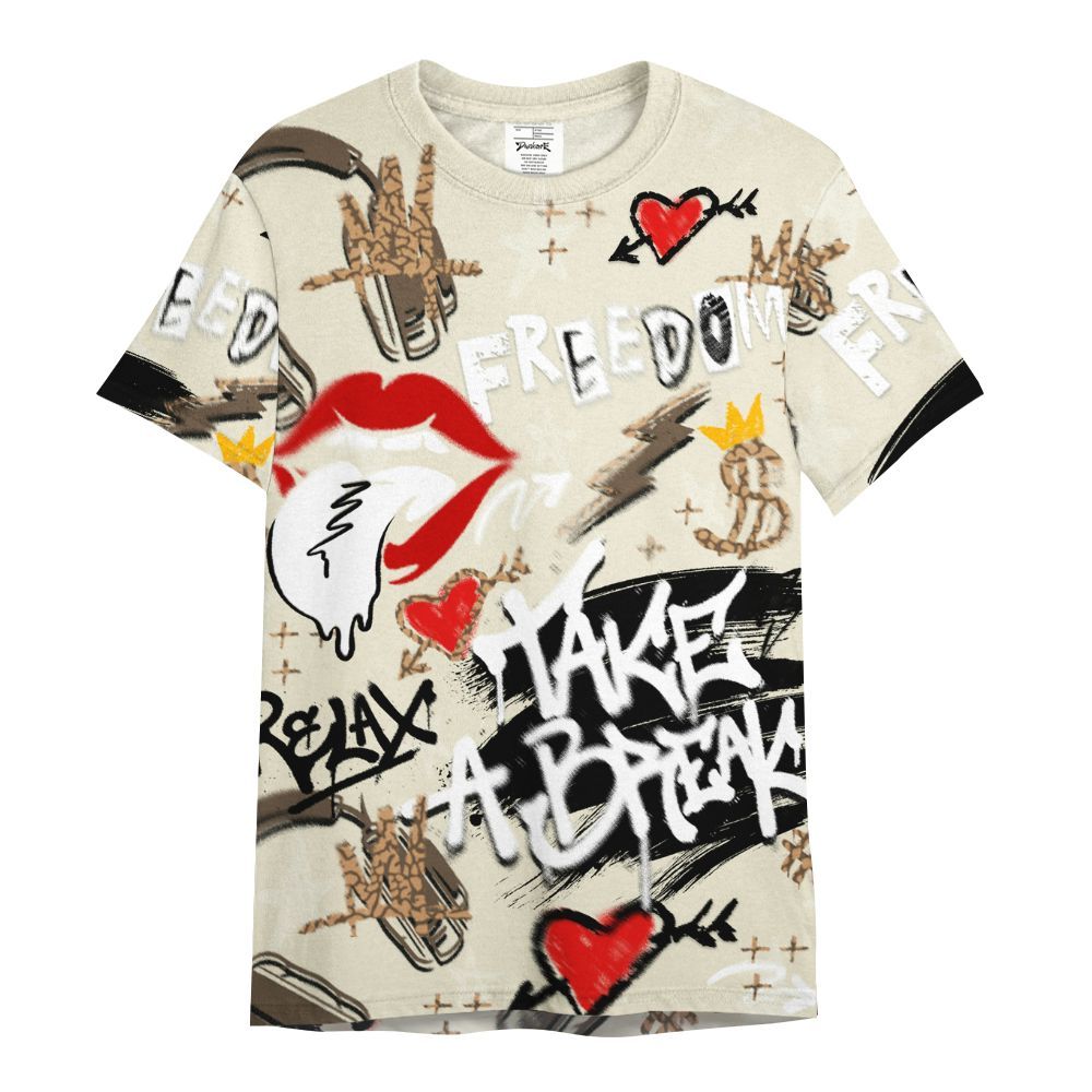 Shirt To Match Orewood Brown 3s - Take Break Freedom Graffiti Streetwear All Over Print