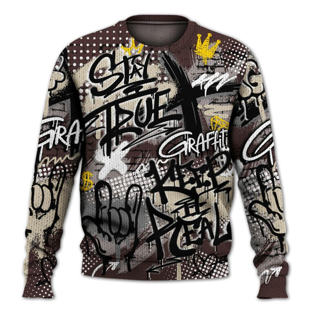 Knitted Sweater To Match Burgundy Crush 3s - True It Real Graffiti Streetwear