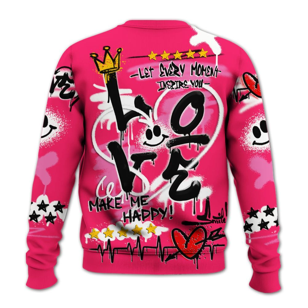 Sweatshirt To Match Air VaporMax Plus Triple Pink - Happy Love Beats Graffiti Streetwear All Over Print