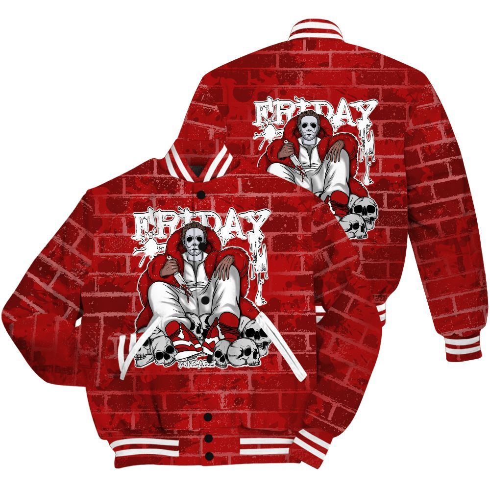 Varsity Jacket To Match Red Taxi 12s Shirt - Friday Brick All Over Print