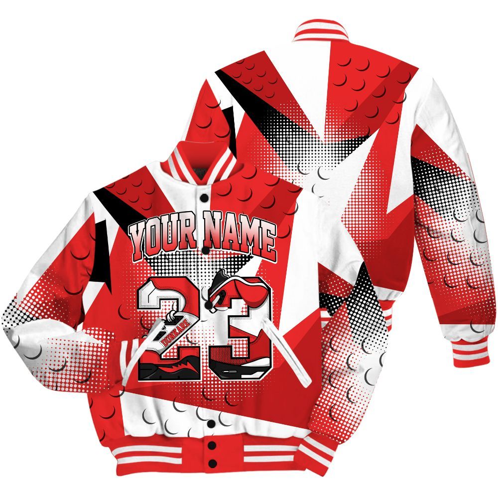 Varsity Jacket To Match Red Thunder 4s Shirt, Poly Custom Name Number 23 5s All Over Print