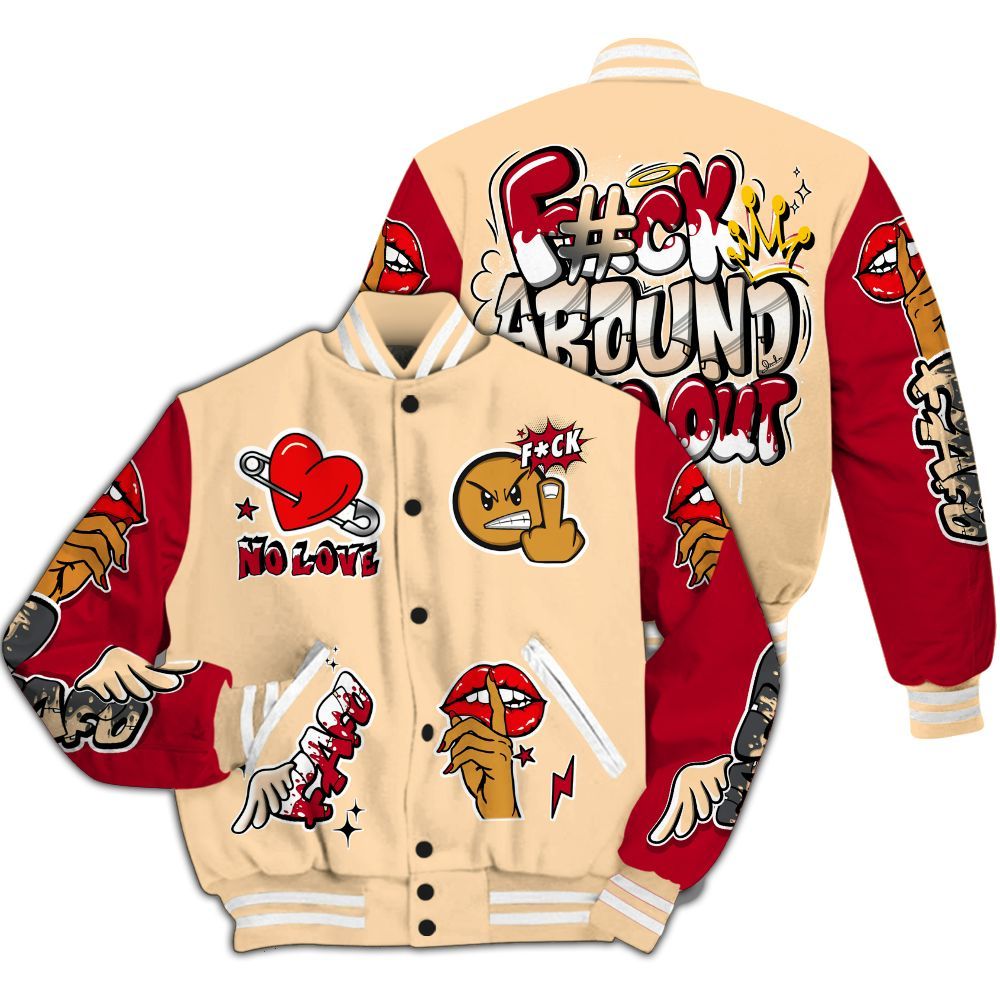 Varsity Jacket To Match Retro Pizza GS 4s - FK Around Find Out All Over Print