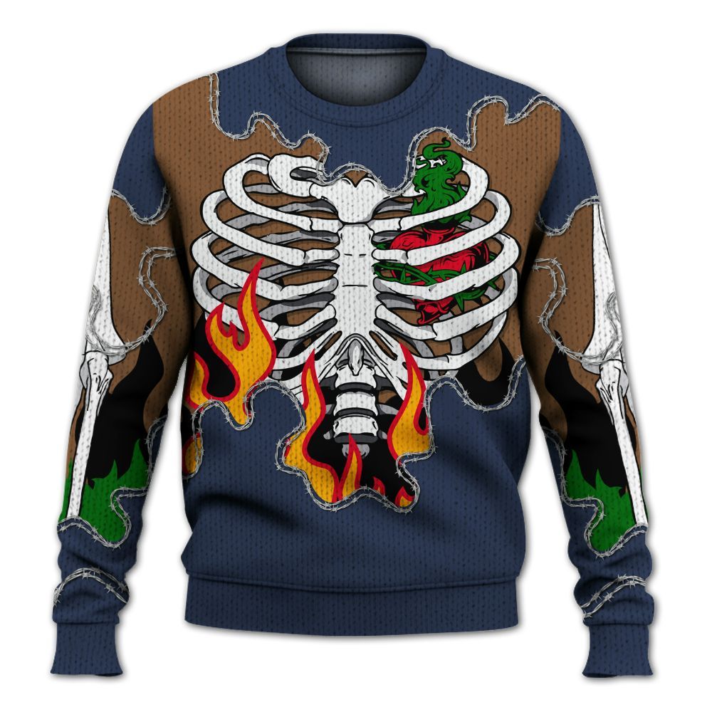 Knitted Sweater To Match Midnight Navy 13s - Skeleton Heart On Fire