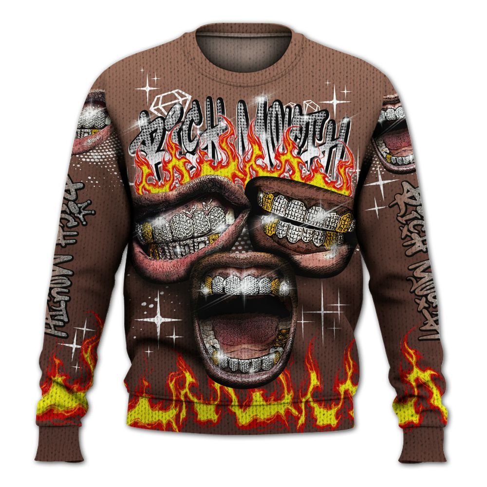 Knitted Sweater To Match KD 4 Christmas - Rich Mouth Fire Rap Retro 90s